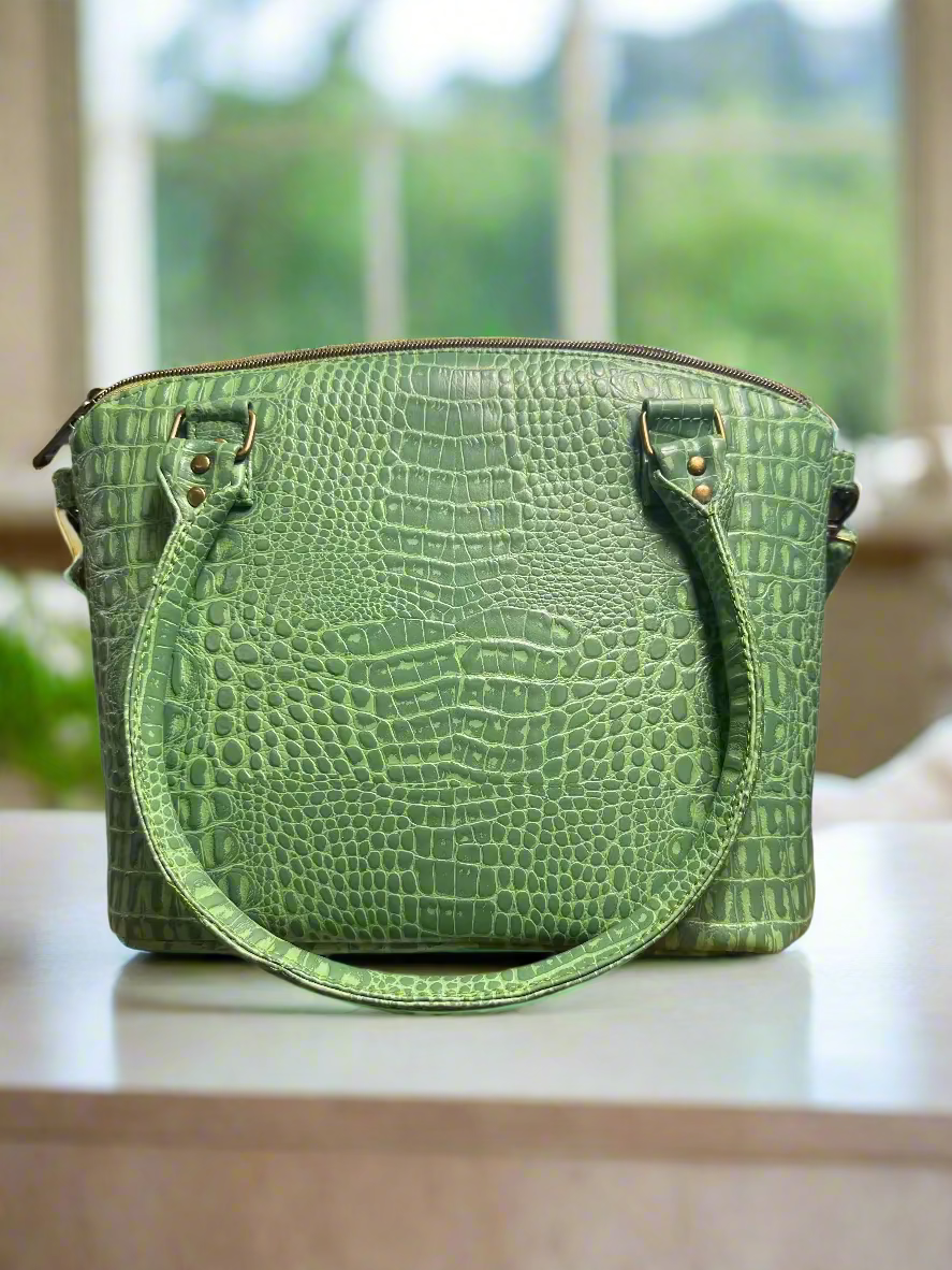 The Lola - Pastel Green Croc-Embossed Vegan Leather Handbag Handbag