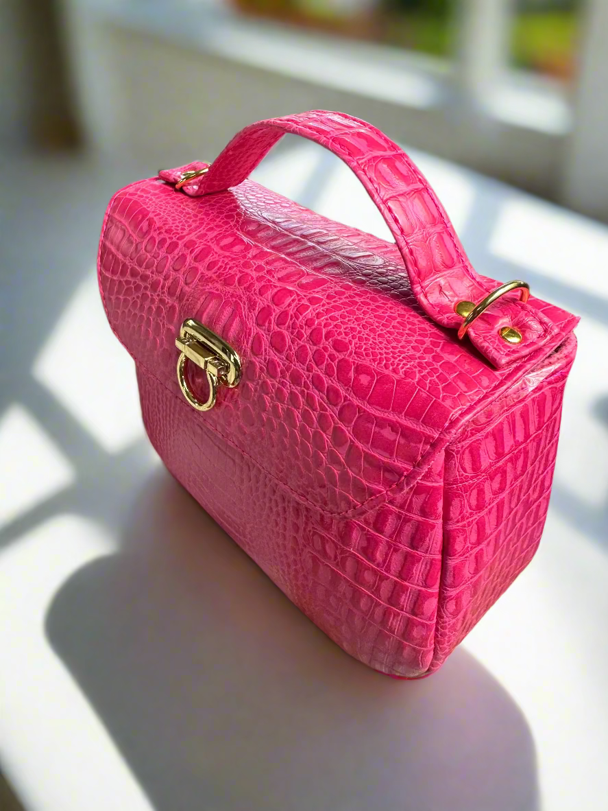 The Mable - Pretty In Pink Croc-Embossed Vegan Leather Purse