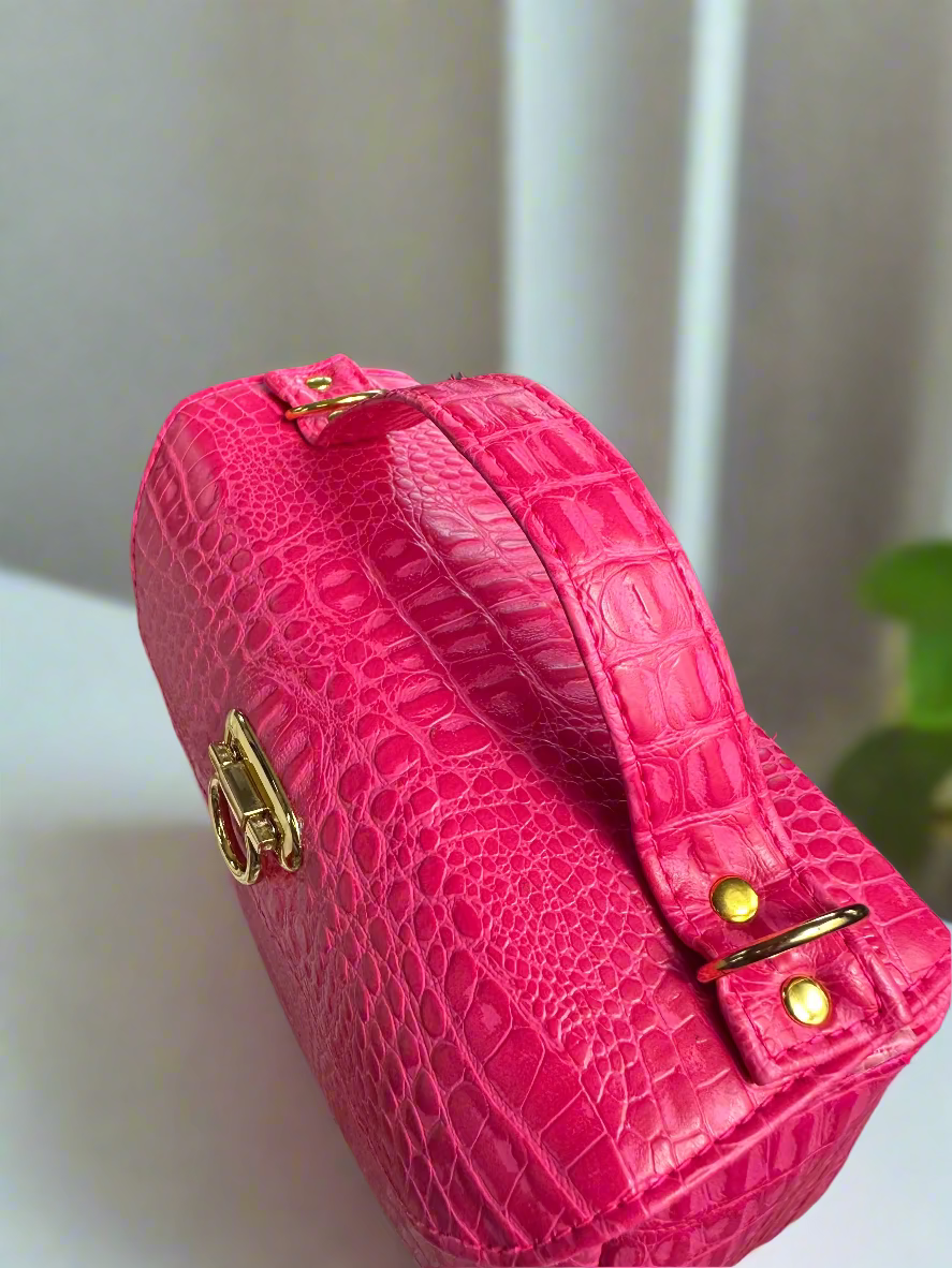 The Mable - Pretty In Pink Croc-Embossed Vegan Leather Purse