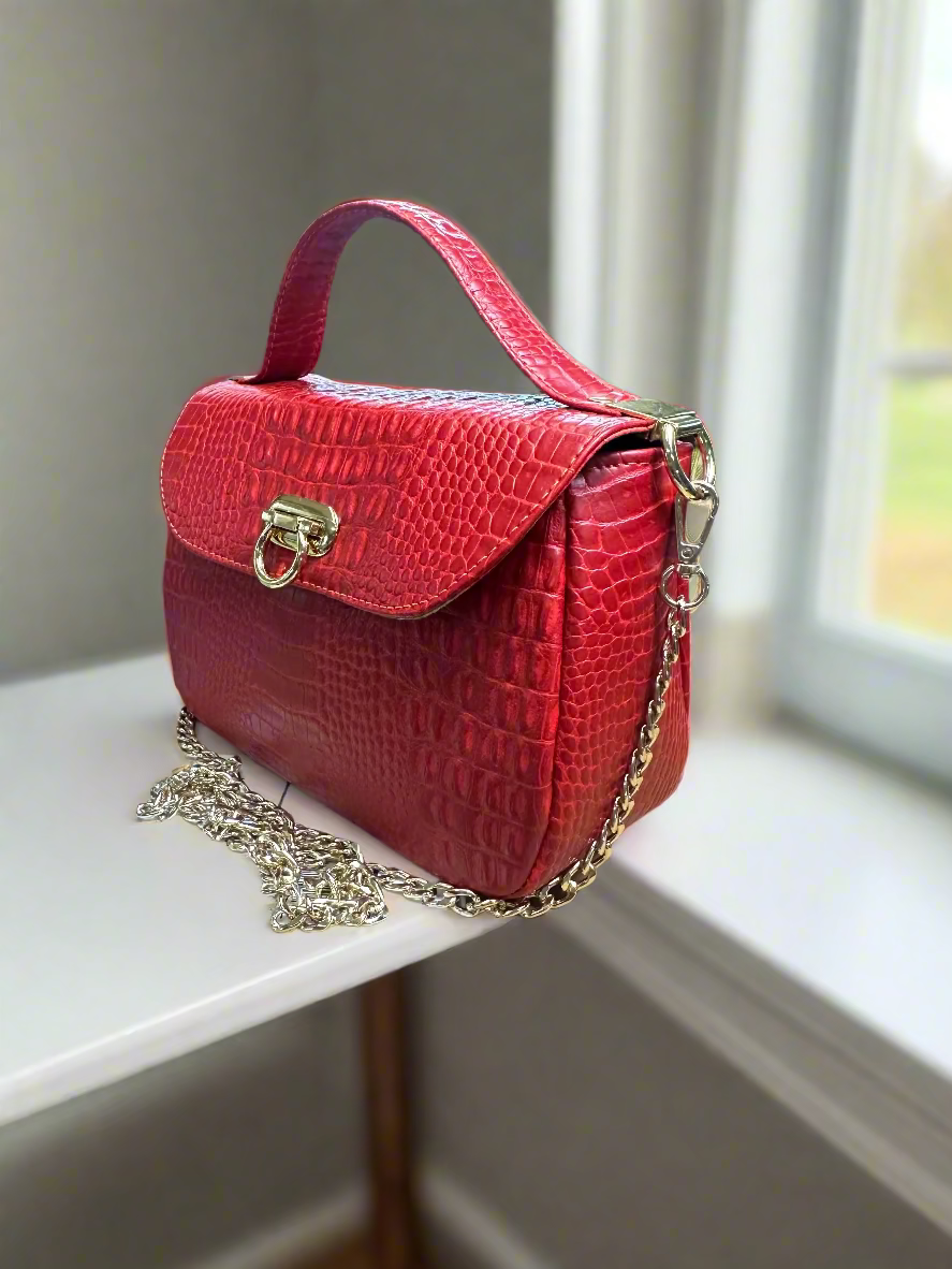 The Mable – Red Croc-Embossed Vegan Leather Purse