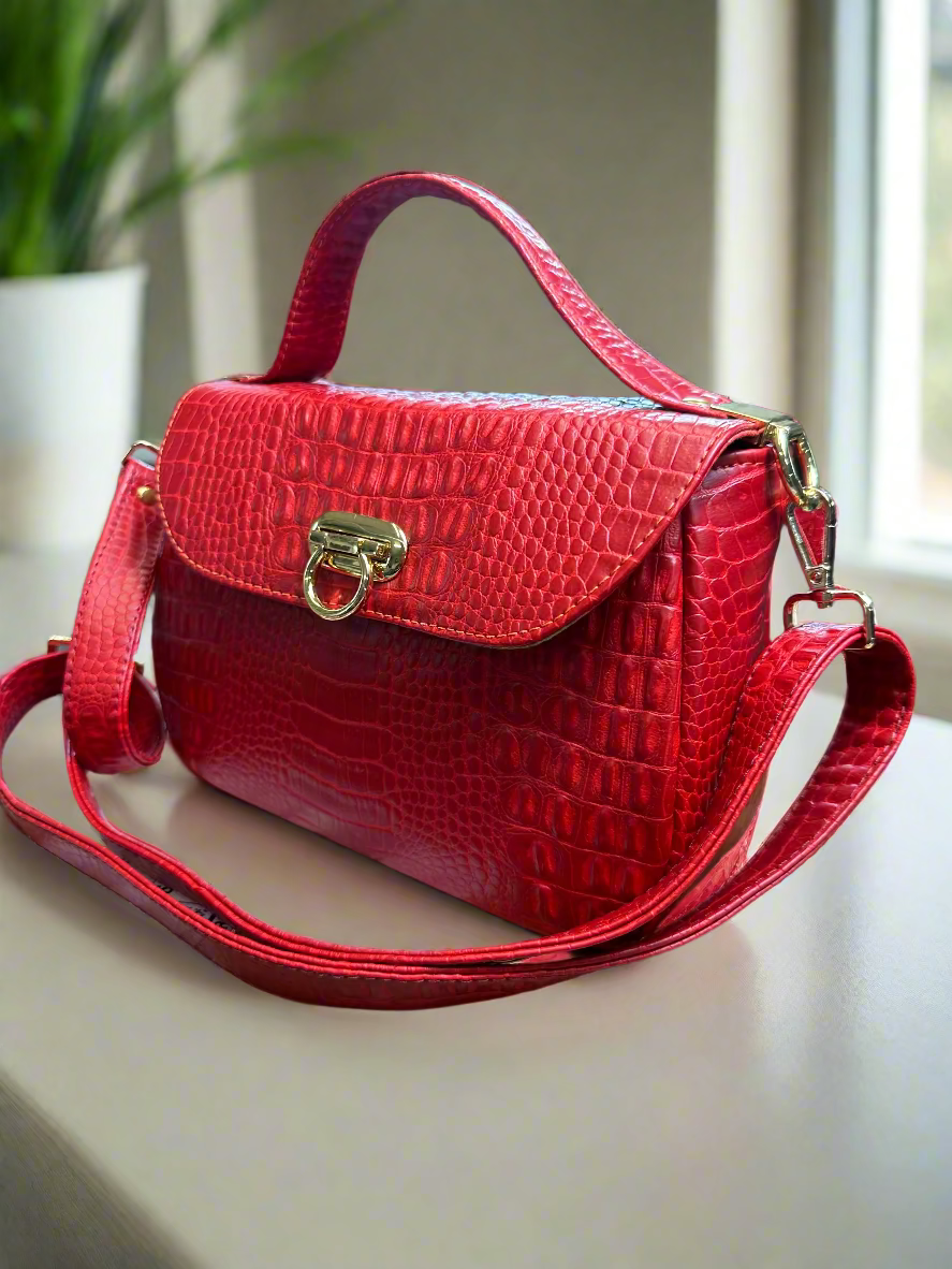 The Mable – Red Croc-Embossed Vegan Leather Purse