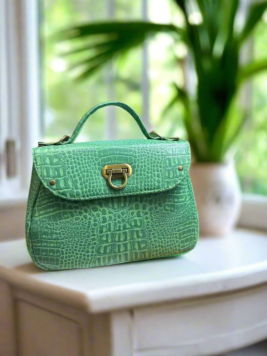 The Mable – Pastel Green Croc-Embossed Vegan Leather Purse
