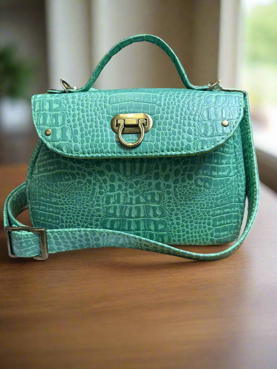 The Mable – Pastel Green Croc-Embossed Vegan Leather Purse