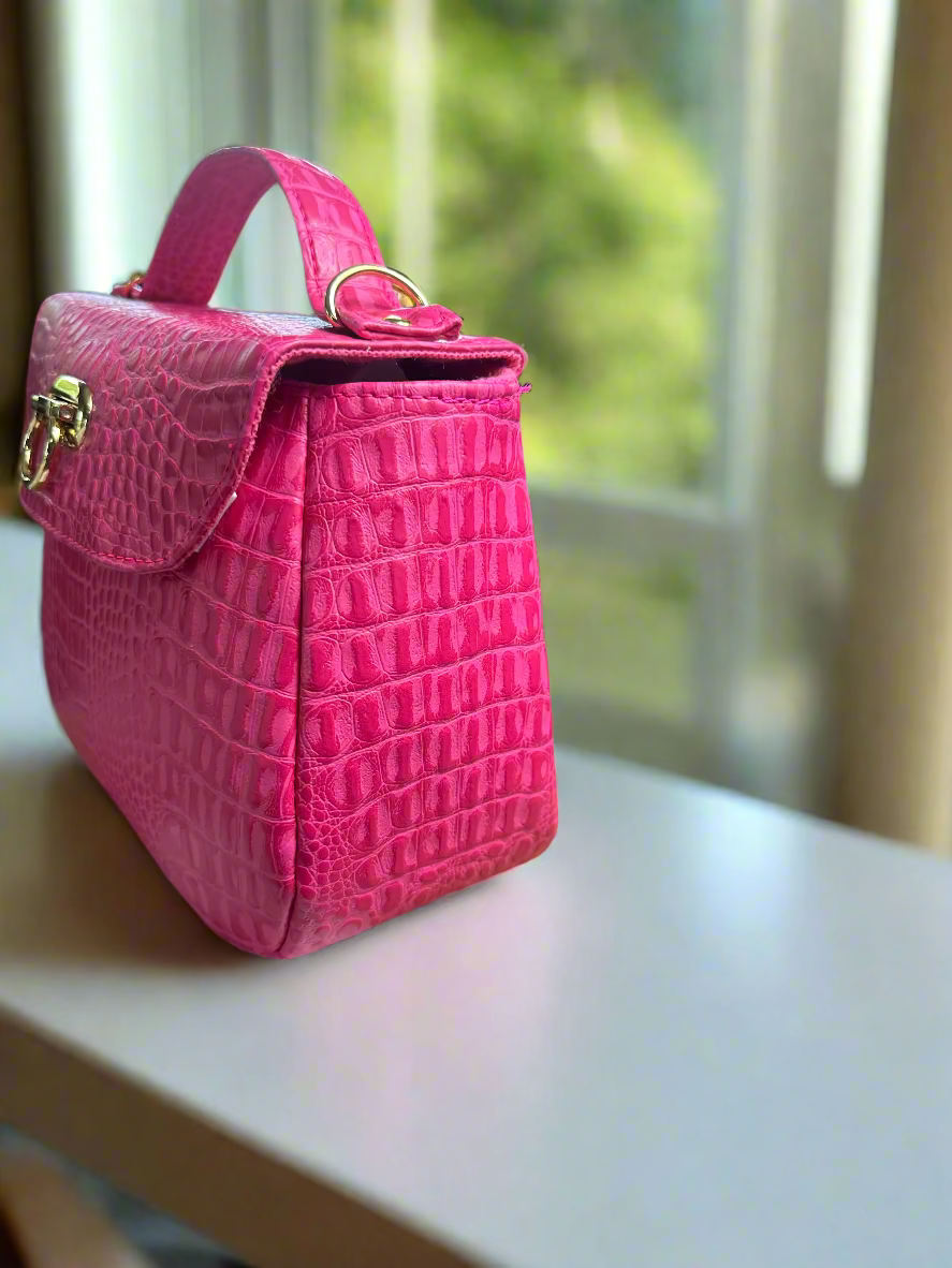 The Mable - Pretty In Pink Croc-Embossed Vegan Leather Purse