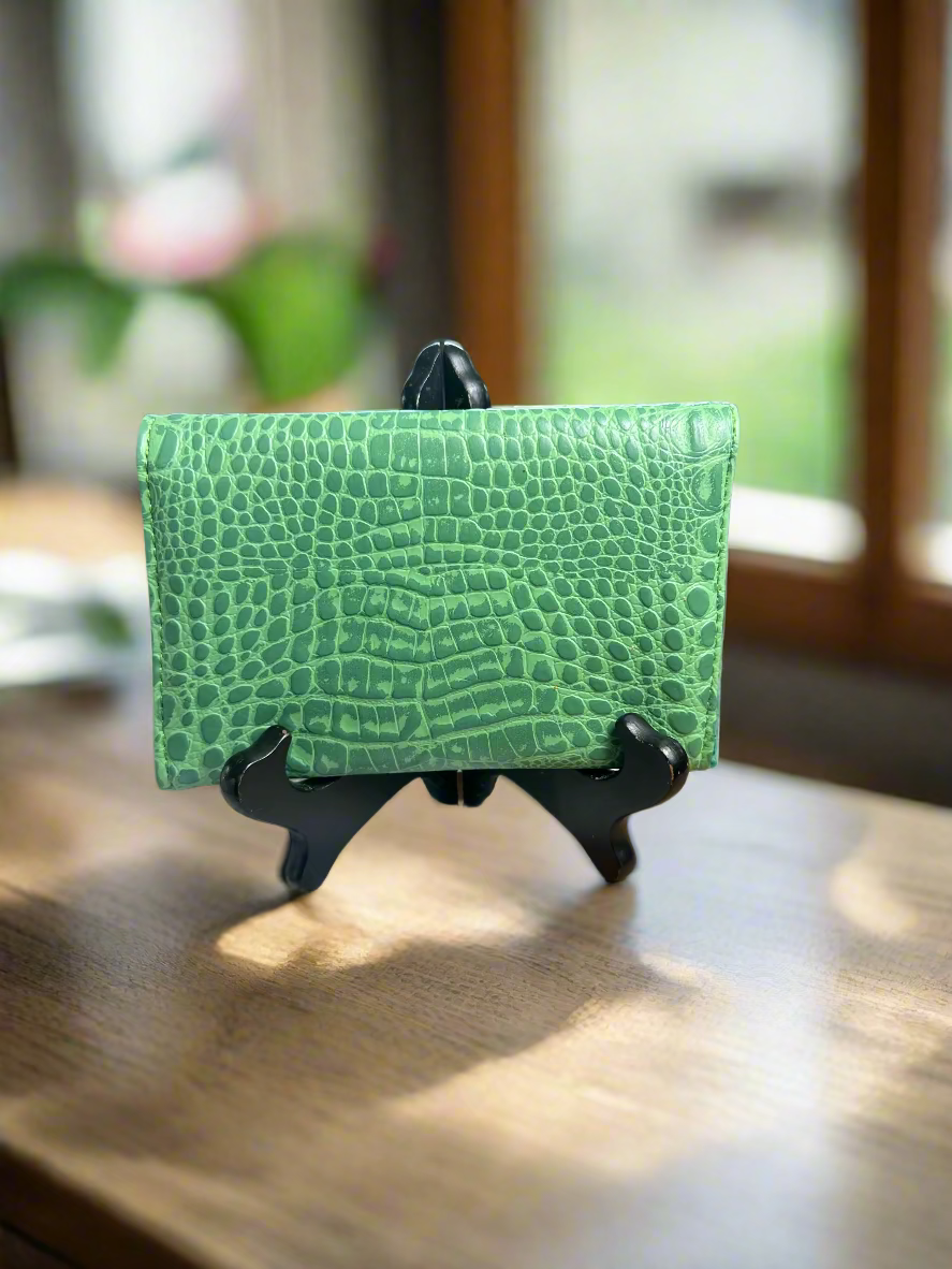 Wallet - Small Pastel Green Croc-Embossed Vegan Leather