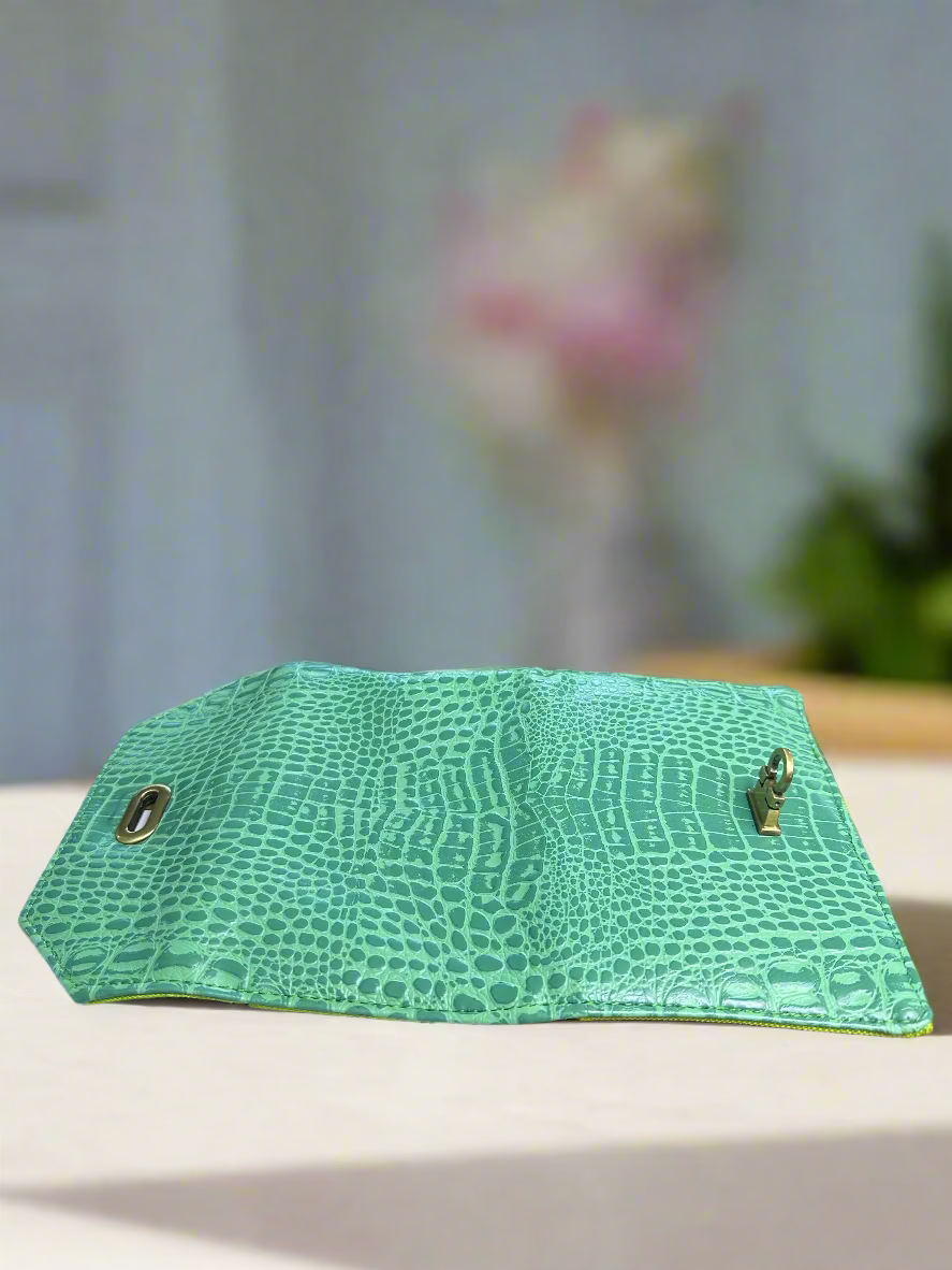 Wallet - Small Pastel Green Croc-Embossed Vegan Leather