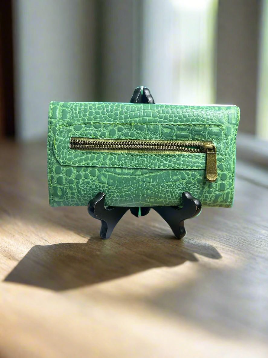 Wallet - Large Pastel Green Croc-Embossed Vegan Leather