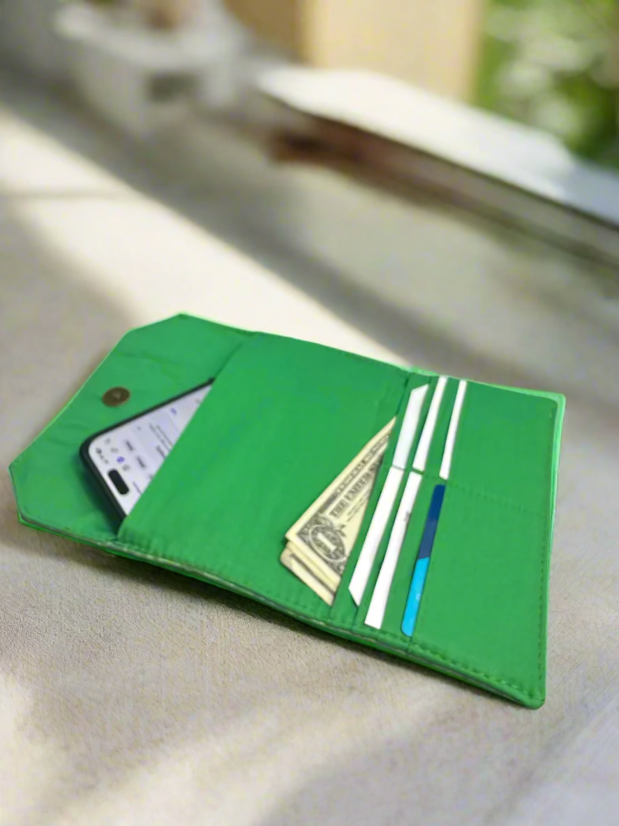 Wallet - Large Pastel Green Croc-Embossed Vegan Leather