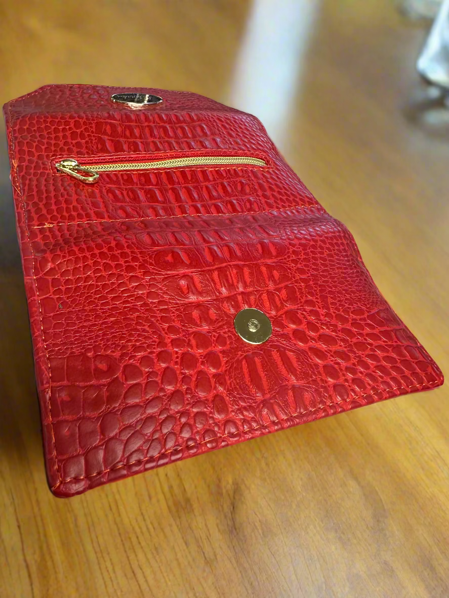 Wallet - Large Red Croc-Embossed Vegan Leather