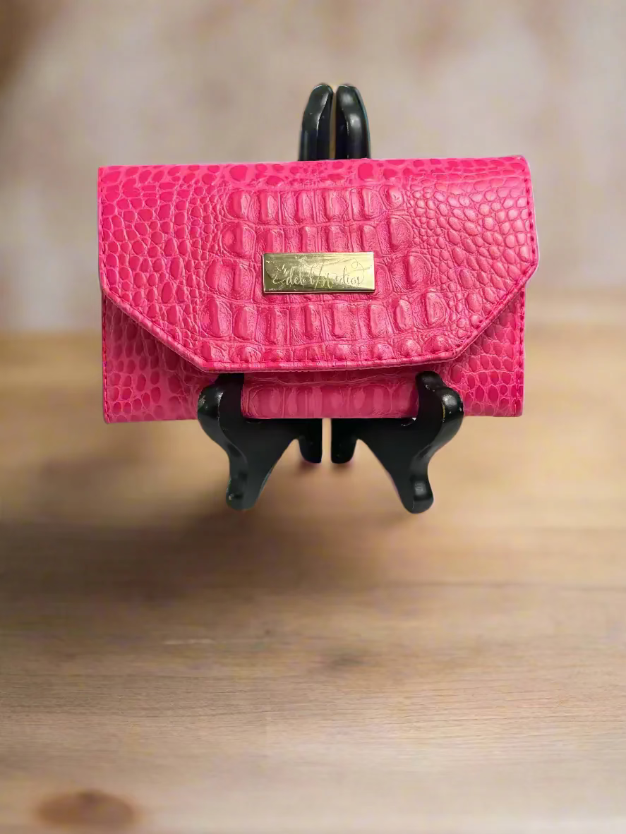 Wallet - Small Pretty in Pink Croc- Embossed Vegan Leather