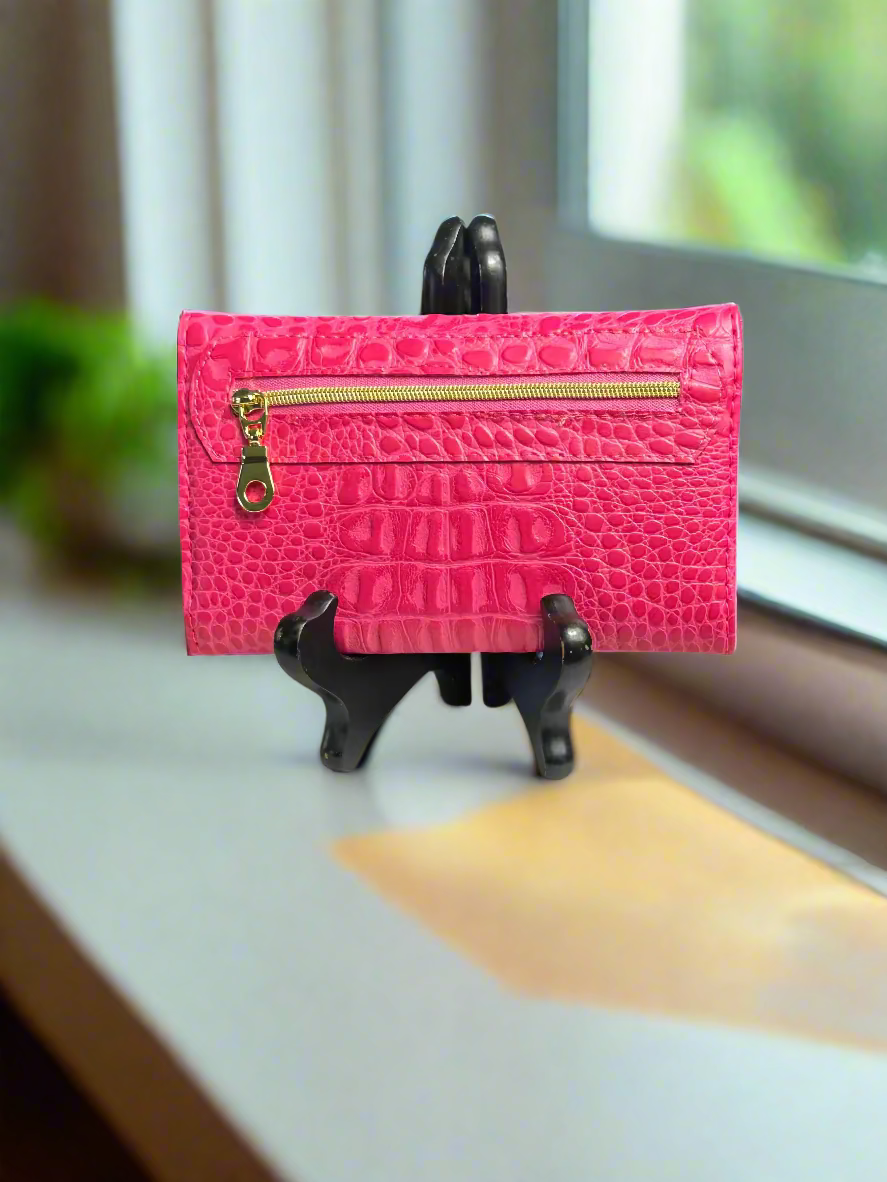 Wallet - Small Pretty in Pink Croc- Embossed Vegan Leather