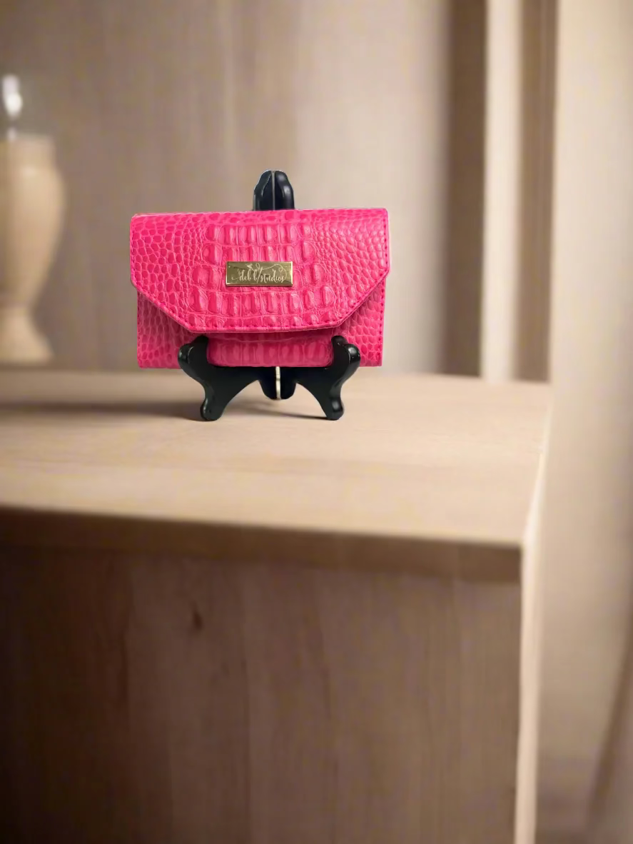Wallet - Small Pretty in Pink Croc- Embossed Vegan Leather