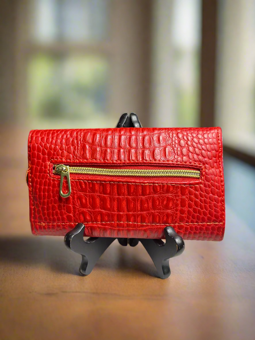 Wallet - Large Red Croc-Embossed Vegan Leather