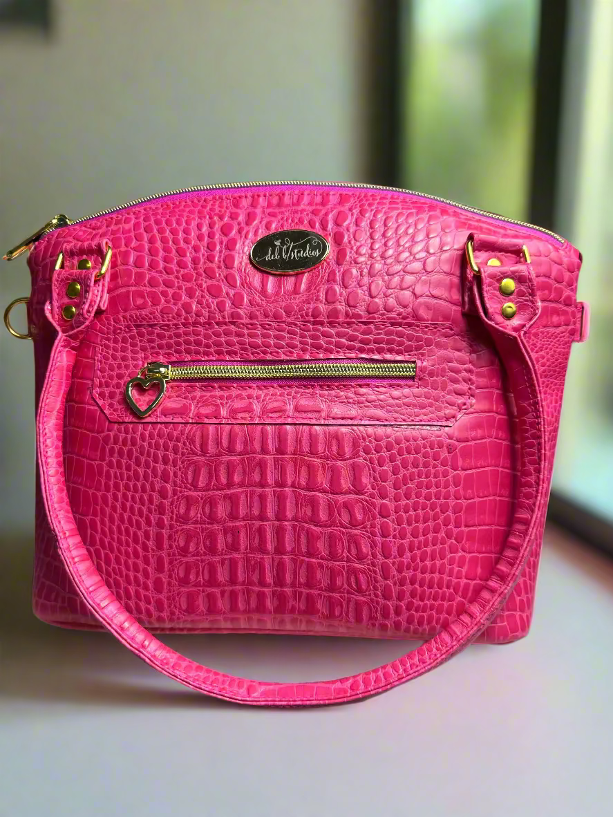 The Lola - Pink Croc-Embossed Vegan Leather Handbag