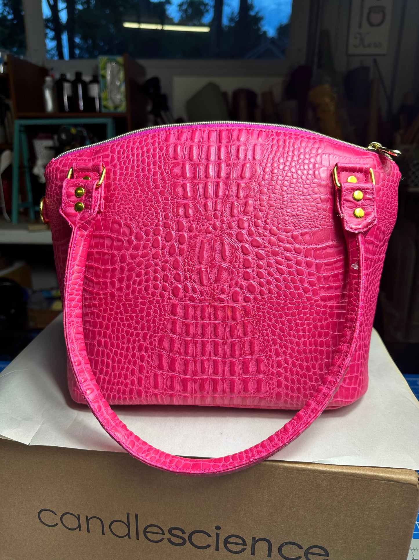 The Lola - Pink Croc-Embossed Vegan Leather Handbag