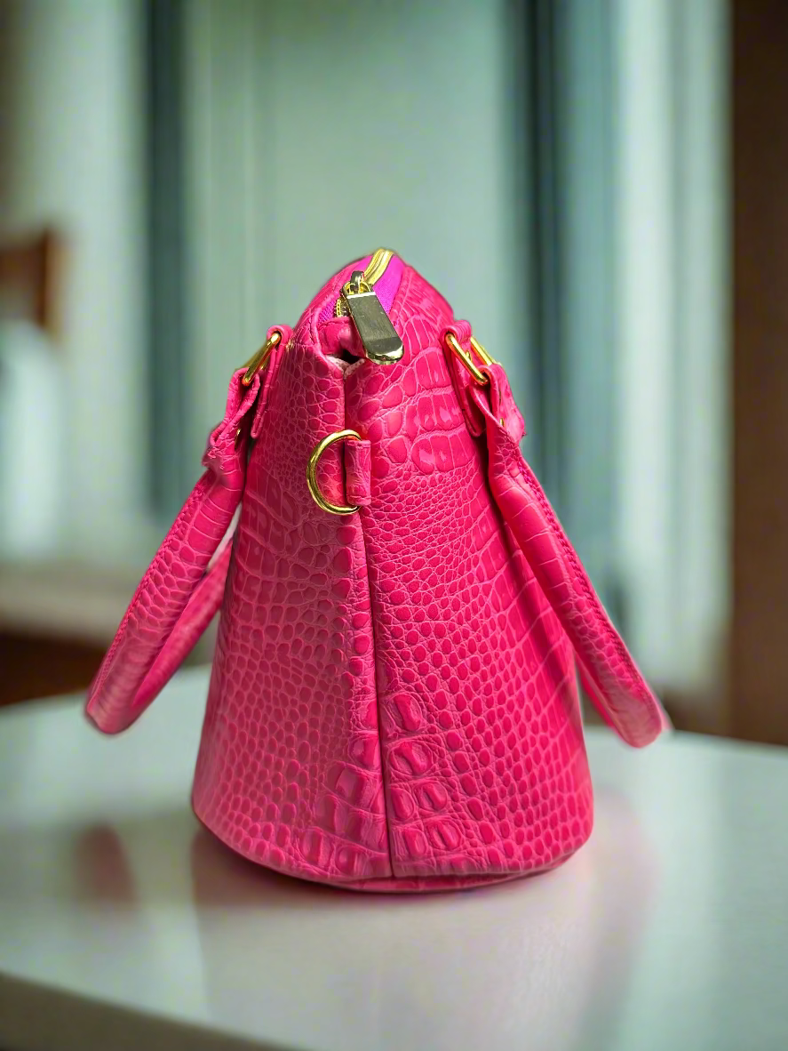 The Lola - Pink Croc-Embossed Vegan Leather Handbag