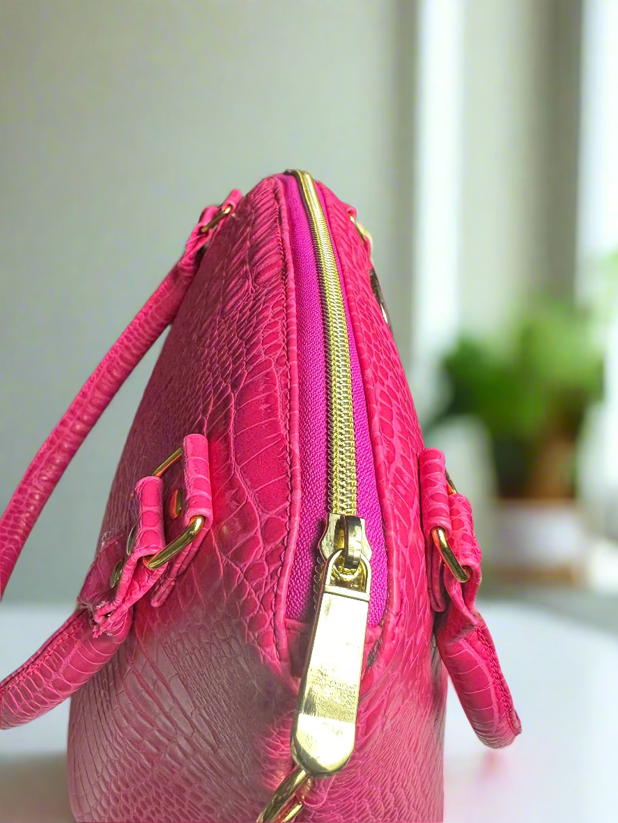 The Lola - Pink Croc-Embossed Vegan Leather Handbag