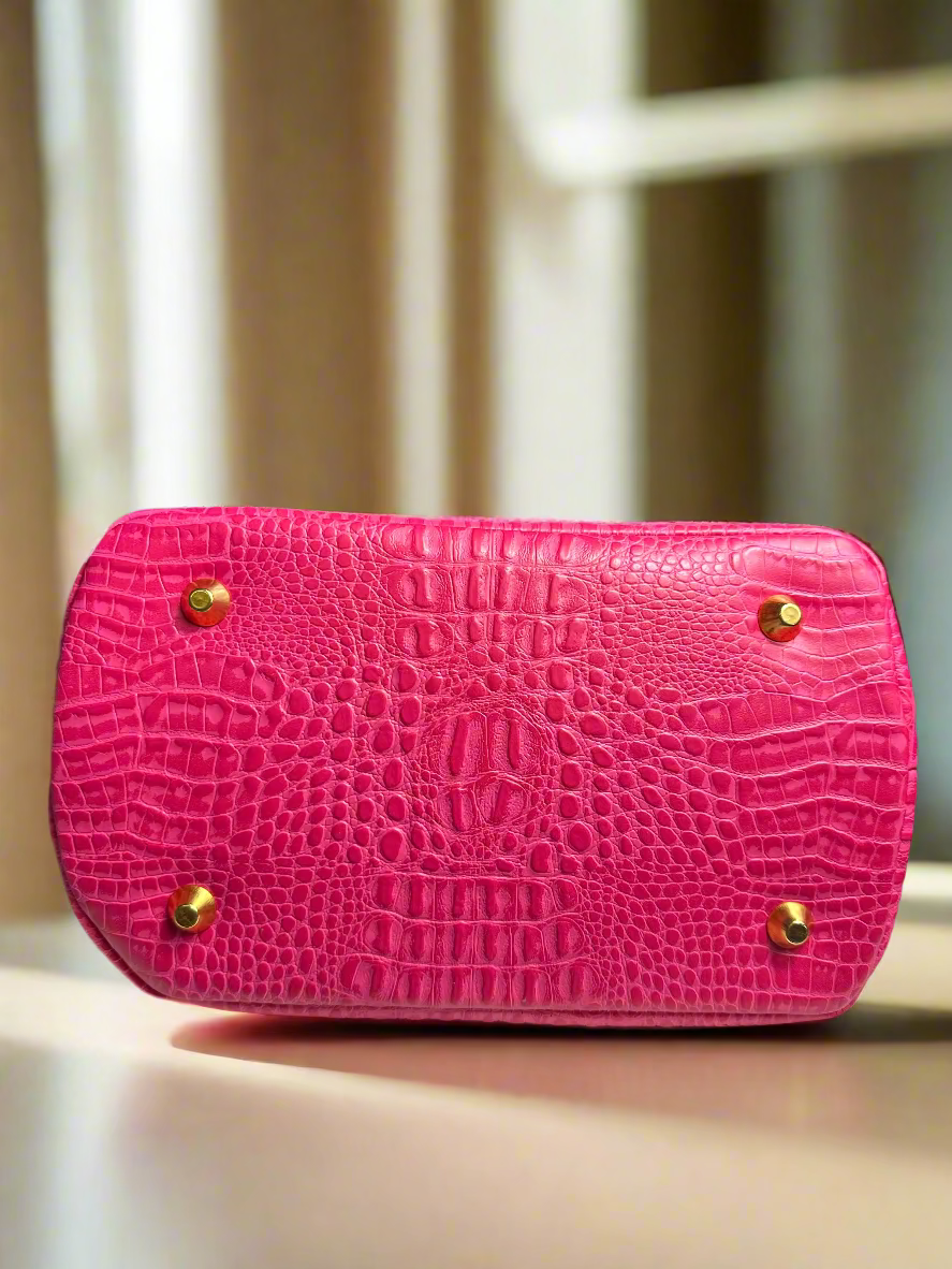 The Lola - Pink Croc-Embossed Vegan Leather Handbag