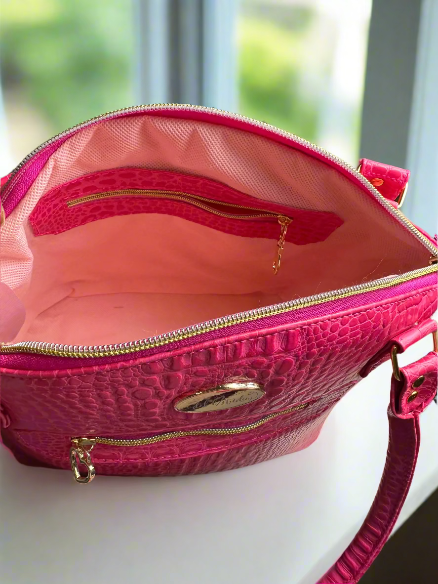 The Lola - Pink Croc-Embossed Vegan Leather Handbag
