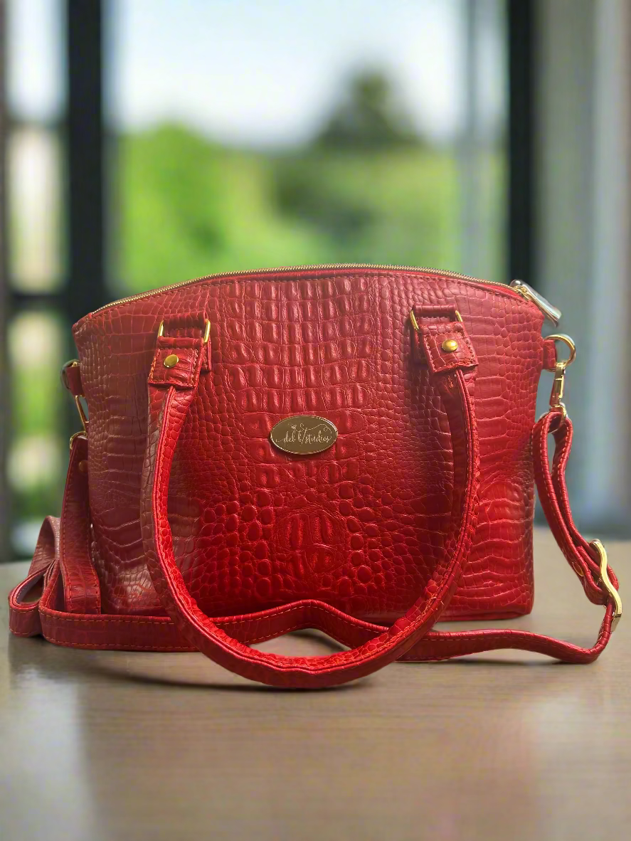 The Lola - Red Croc-Embossed Vegan Leather Handbag
