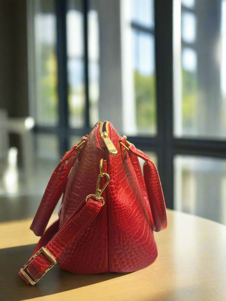 The Lola - Red Croc-Embossed Vegan Leather Handbag