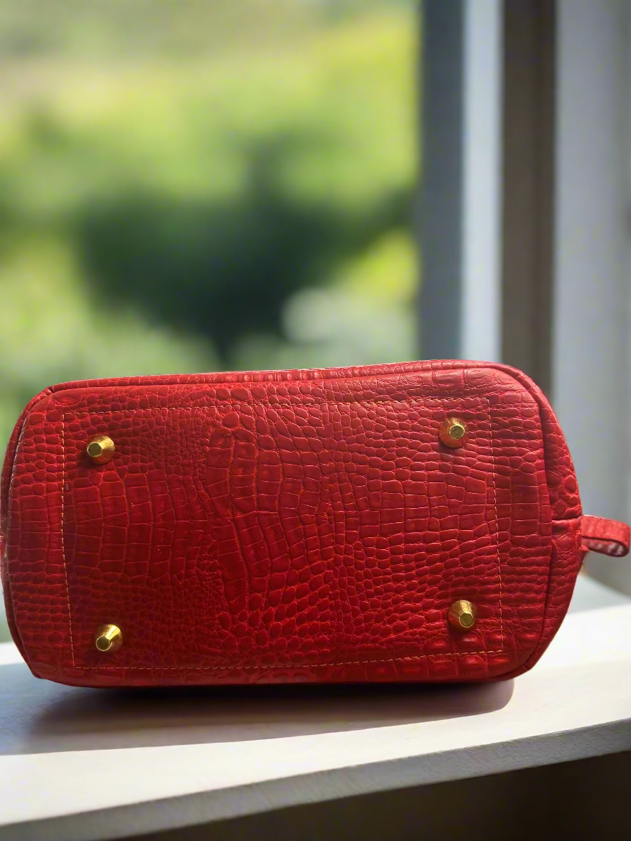 The Lola - Red Croc-Embossed Vegan Leather Handbag
