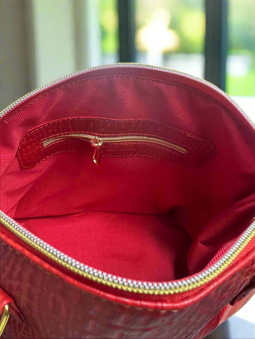 The Lola - Red Croc-Embossed Vegan Leather Handbag