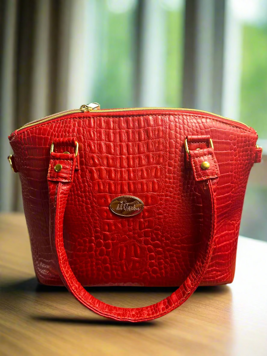 The Lola - Red Croc-Embossed Vegan Leather Handbag