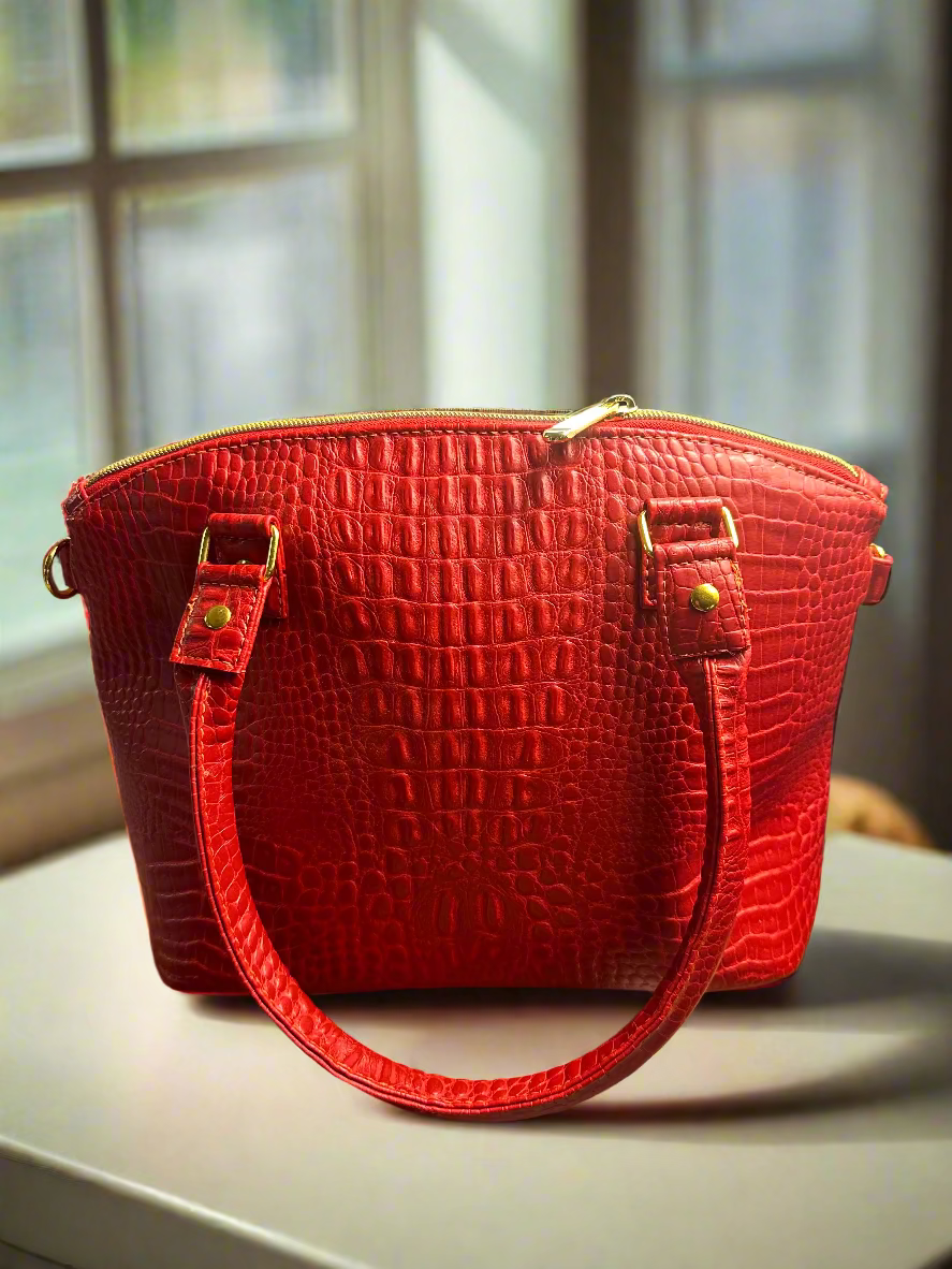 The Lola - Red Croc-Embossed Vegan Leather Handbag