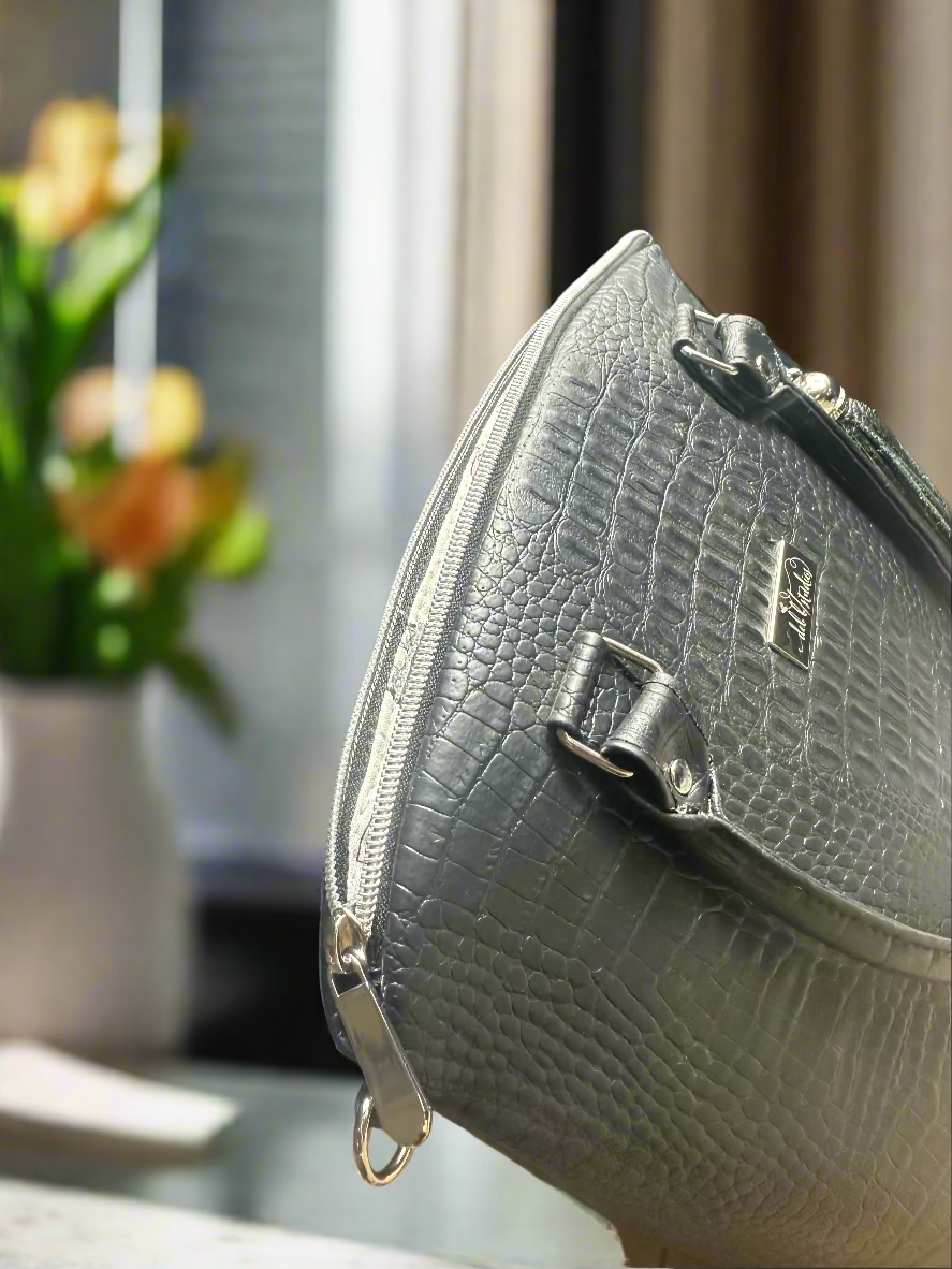 The Lola - Black Croc-Embossed Vegan Leather Handbag