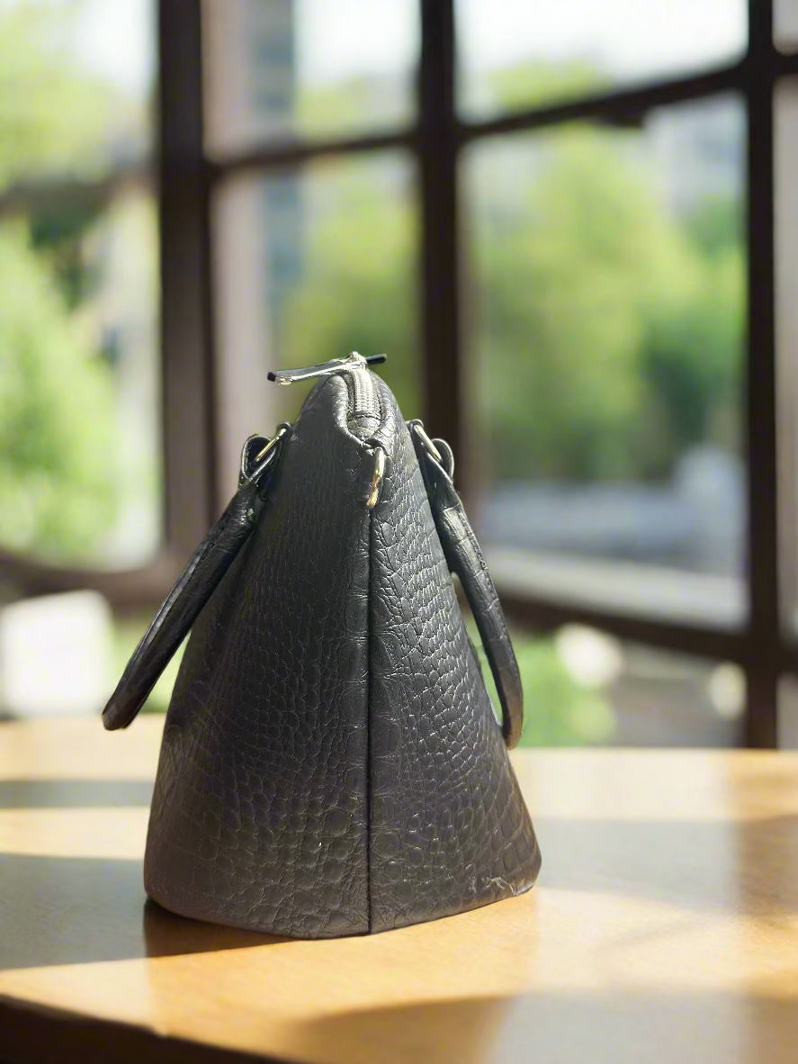 The Lola - Black Croc-Embossed Vegan Leather Handbag