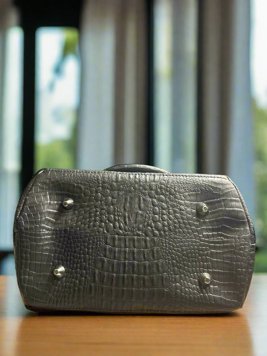 The Lola - Black Croc-Embossed Vegan Leather Handbag
