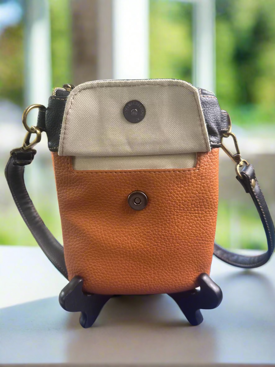 "The Elysian" Black and Tan Vegan Leather Phone Sling Bag