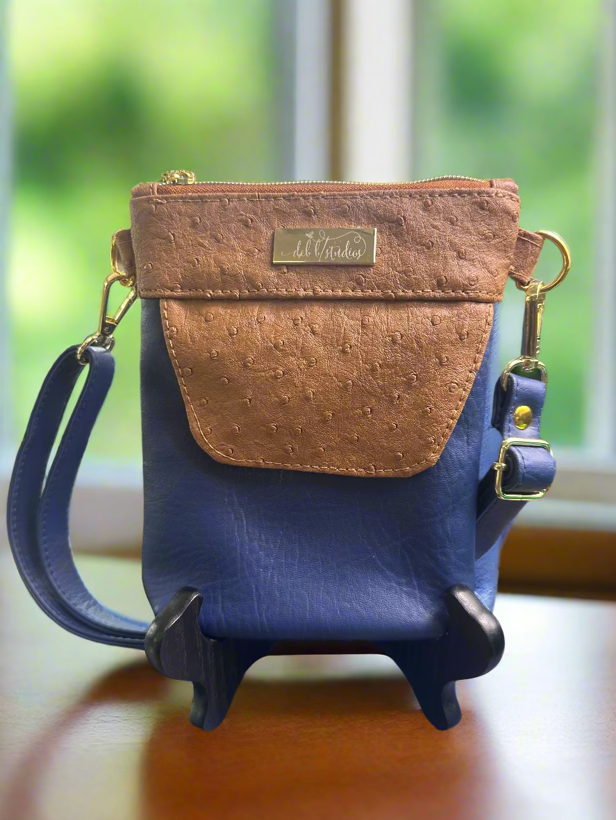 "The Elysian" Navy and Tan Vegan Leather Phone Sling Bag