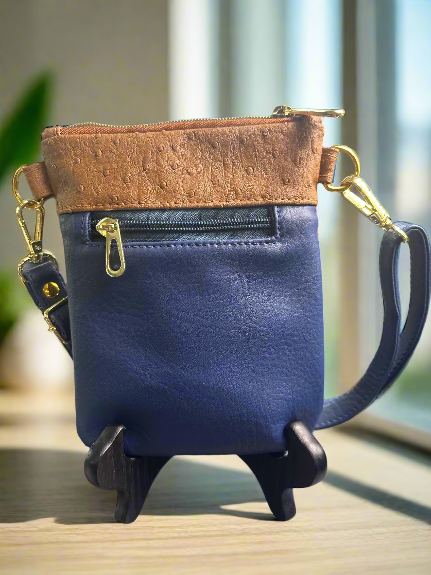 "The Elysian" Navy and Tan Vegan Leather Phone Sling Bag