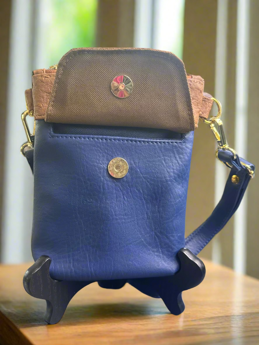 "The Elysian" Navy and Tan Vegan Leather Phone Sling Bag