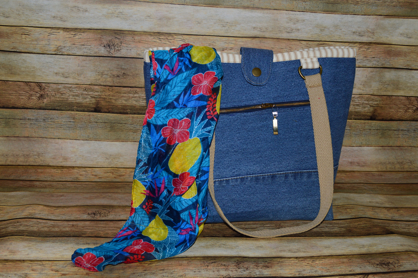 Caramel & Cream I – Denim Handbag with Caramel Straps & Brass Details