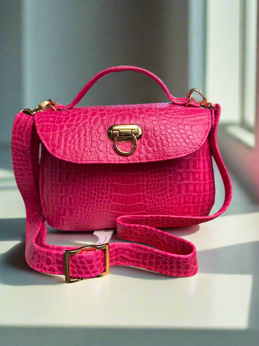 The Mable - Pretty In Pink Croc-Embossed Vegan Leather Purse
