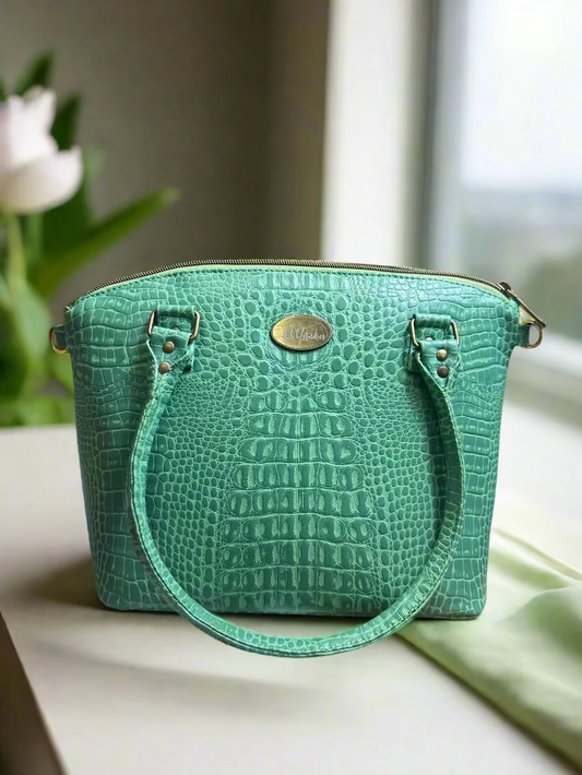 The Lola - Pastel Green Croc-Embossed Vegan Leather Handbag Handbag