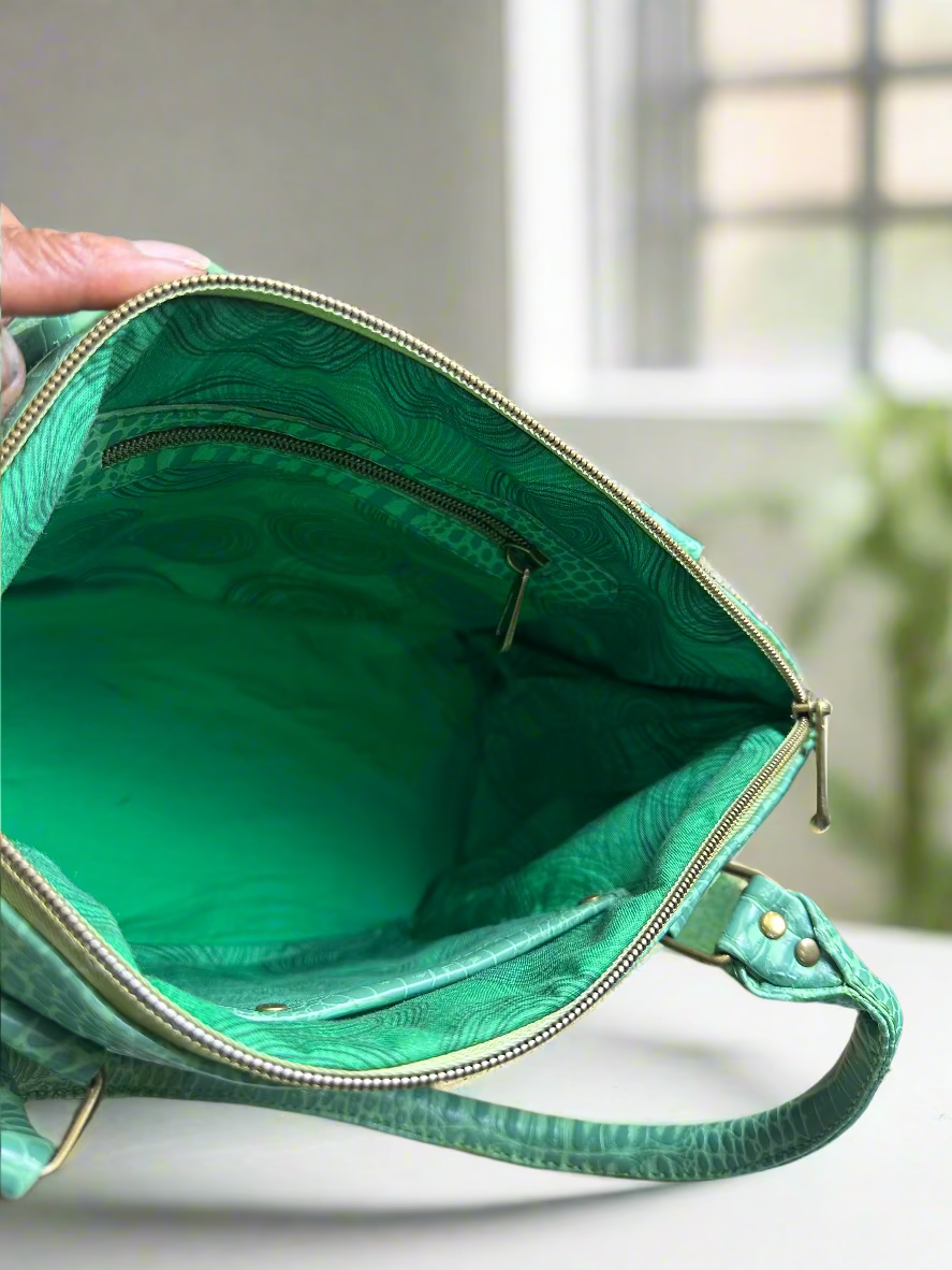 The Lola - Pastel Green Croc-Embossed Vegan Leather Handbag Handbag