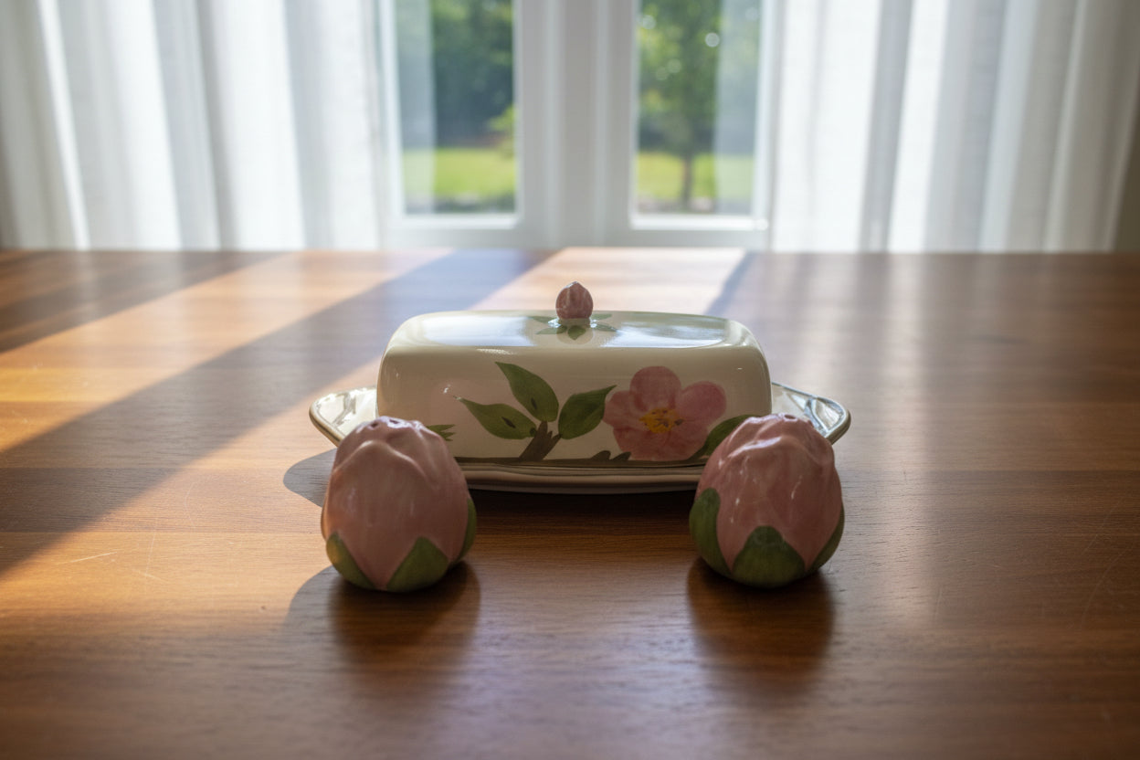 Desert Rose Butter Dish w/S&P Shakers