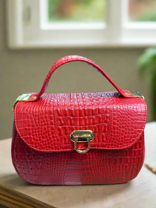 The Mable – Red Croc-Embossed Vegan Leather Purse