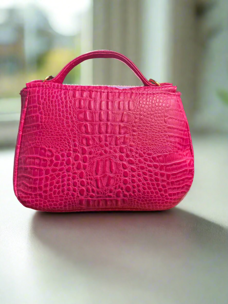 The Mable - Pretty In Pink Croc-Embossed Vegan Leather Purse