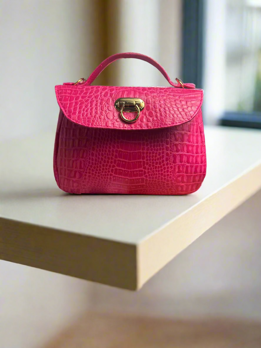 The Mable - Pretty In Pink Croc-Embossed Vegan Leather Purse