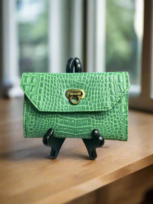 Wallet - Small Pastel Green Croc-Embossed Vegan Leather
