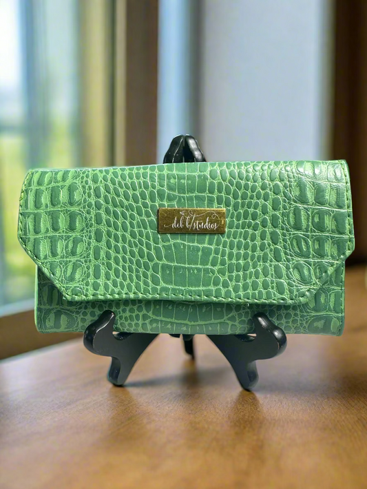 Wallet - Large Pastel Green Croc-Embossed Vegan Leather