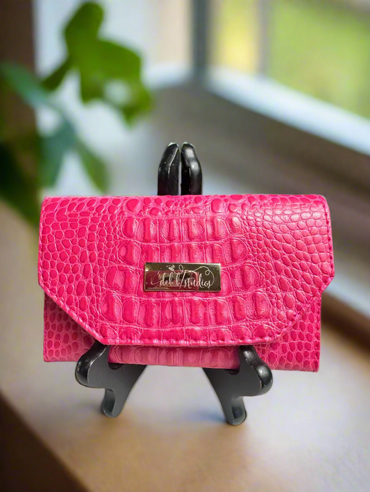 Wallet - Small Pretty in Pink Croc- Embossed Vegan Leather