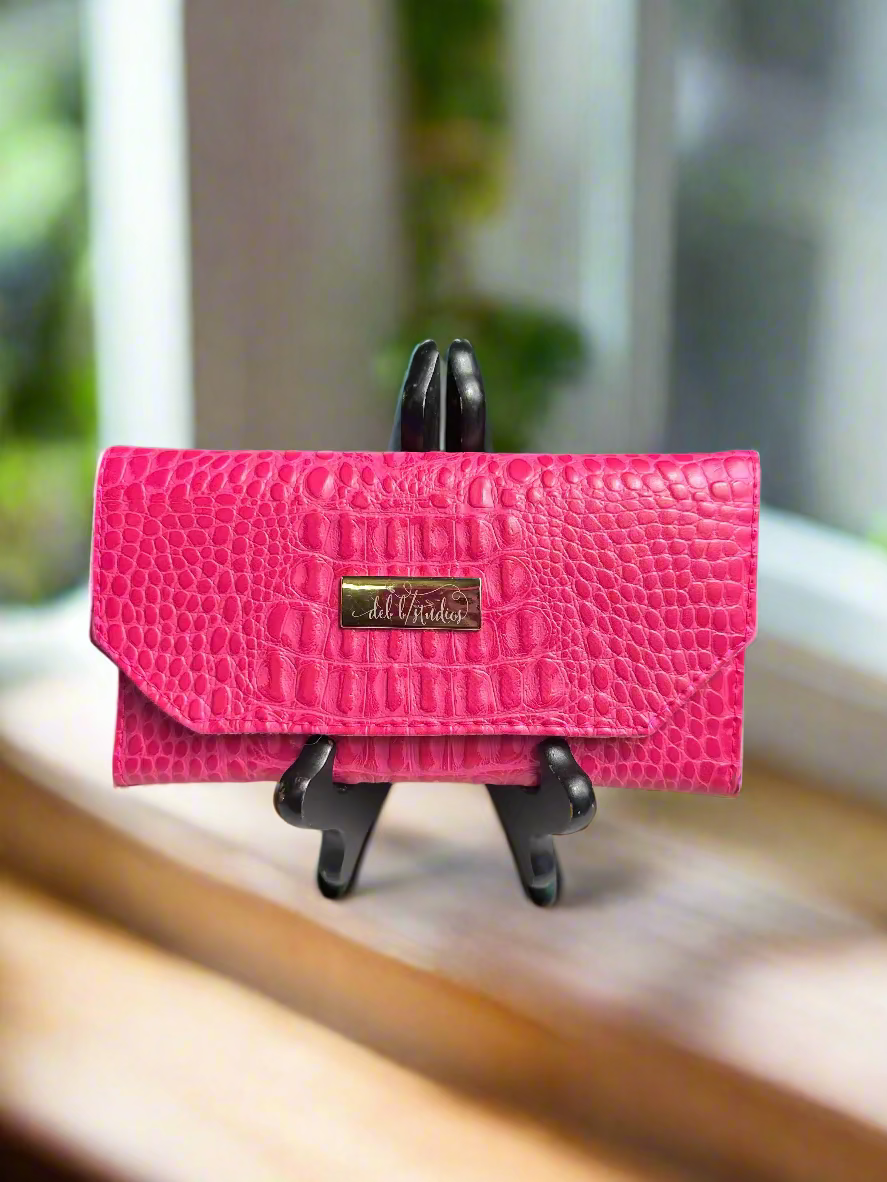 Wallet - Large Pretty Pink Croc-Embossed Vegan Leather