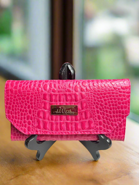 Wallet - Large Pretty Pink Croc-Embossed Vegan Leather