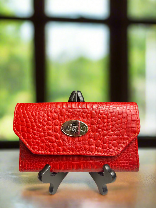 Wallet - Large Red Croc-Embossed Vegan Leather